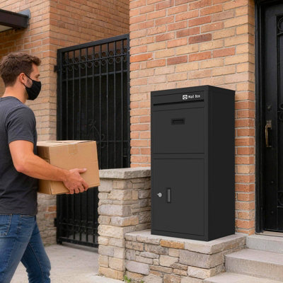 Lockable Parcel Drop Box 101cm Large Secure Outdoor Metal Delivery Box ...
