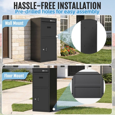 Lockable Parcel Drop Box 101cm Large Secure Outdoor Metal Delivery Box ...
