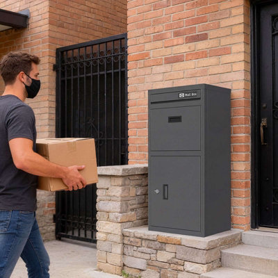 Lockable Parcel Drop Box 101cm Large Secure Outdoor Metal Delivery Box Grey