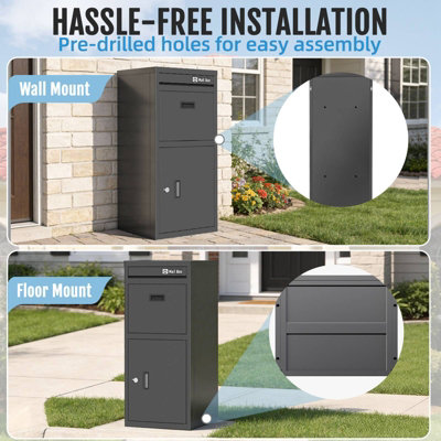 Lockable Parcel Drop Box 101cm Large Secure Outdoor Metal Delivery Box Grey