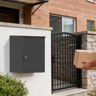 Lockable Parcel Drop Box 58cm Small Secure Outdoor Metal Delivery Box Grey