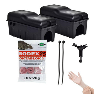 Lockable Rat & Mouse Bait Box Rodent Control Kit with 300g Rodex ...
