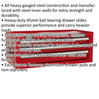 Lockable Red 3 Drawer Tool Chest - 670 x 320 x 255mm Storage Solution