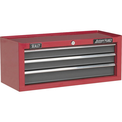 Lockable Red 3 Drawer Tool Chest Storage Unit - 605x260x250mm
