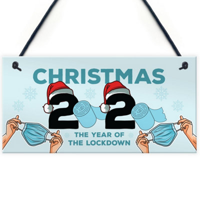 Lockdown Christmas Gift Hanging Plaque Funny Christmas Decoration