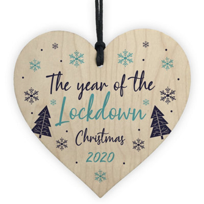 Lockdown Christmas Tree Decoration Wooden Heart Memory Plaque Family