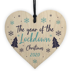 Lockdown Christmas Tree Decoration Wooden Heart Memory Plaque Family Gift
