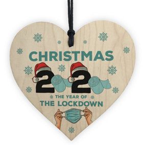 Lockdown Christmas Tree Hanging Decoration Wooden Heart Family Gift Keepsake