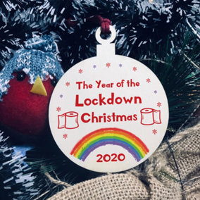 Lockdown Wood Bauble For Christmas Tree Rainbow Quarantine Family Gift