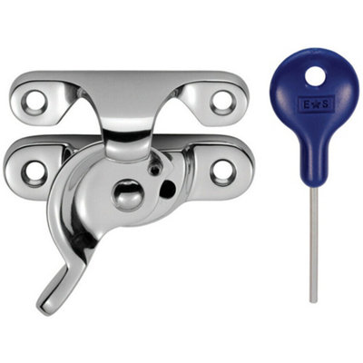 Locking Fitch Pattern Sash Window Fastener 49mm Fixing Centres Polished Chrome