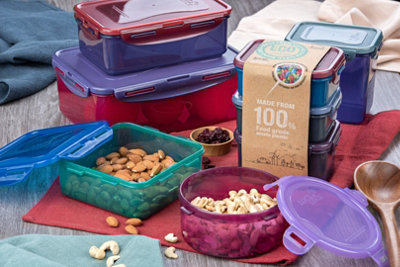 LocknLock Eco Grey & Blue and Red Rectangular Plastic Reusable Food ...