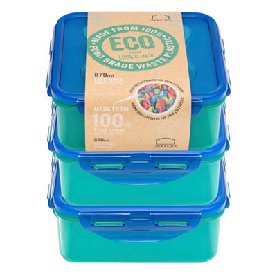 LocknLock Square Food Container 3 Piece Set 870ml with Airtight Lid BPA ...