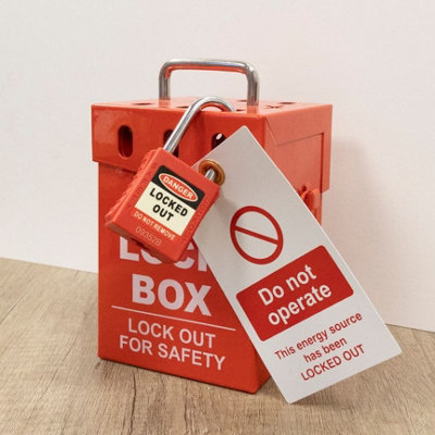 Lockout Compact Padlock Lockbox Red Holds Up to 7 Padlocks Carry Handle On Top - 3