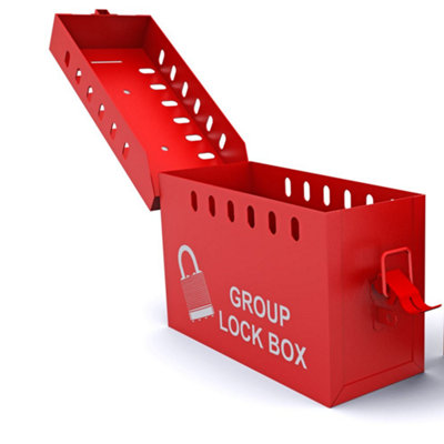 Lockout Padlock Group Lockbox Red Holds Up to 13 Padlocks Powder Coated Steel