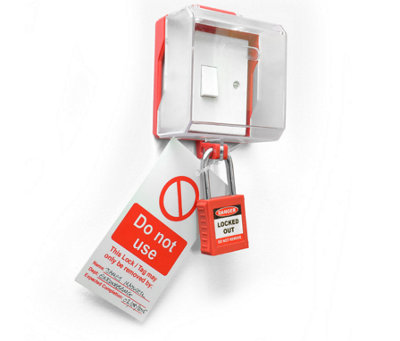 Lockout Switch & Socket Lockable Cover Single Gang Fixing Screws & Double Sided Tape Included