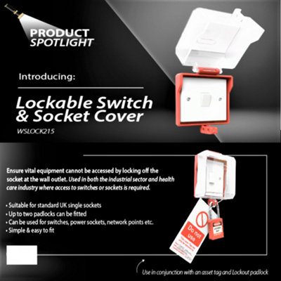 Lockout Switch & Socket Lockable Cover Single Gang Fixing Screws & Double Sided Tape Included
