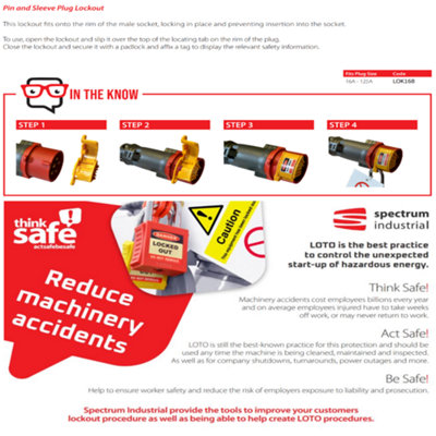 Lockout Tagout Pin & Sleeve Plug - 16A - 125A - Yellow