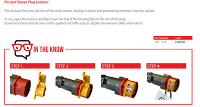 Lockout Tagout Pin & Sleeve Plug - 16A - 125A - Yellow