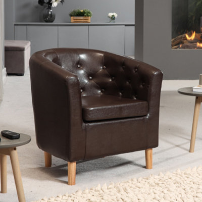 Lodi Studded Back PU Tub Chair with Dark and Light Legs - Brown