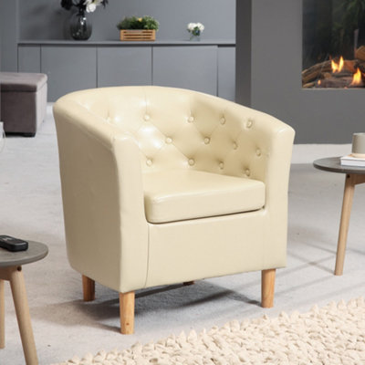 Lodi Studded Back PU Tub Chair with Dark and Light Legs - Cream