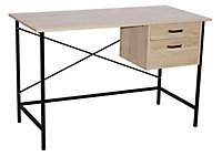 Loft 2 drawer desk, oak effect with metal legs