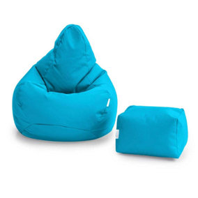 Loft 25 Bean Bag Gamer Chair Living Room Water Resistant Indoor Outdoor Beanbag, And Footstool Aqua
