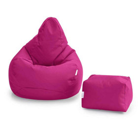 Loft 25 Bean Bag Gamer Chair Living Room Water Resistant Indoor Outdoor Beanbag, And Footstool Cerise