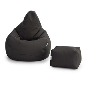 Loft 25 Bean Bag Gamer Chair Living Room Water Resistant Indoor Outdoor Beanbag, And Footstool Dark Grey