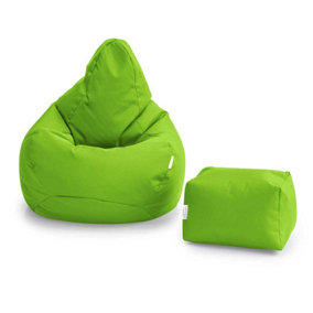 Loft 25 Bean Bag Gamer Chair Living Room Water Resistant Indoor Outdoor Beanbag, And Footstool Lime