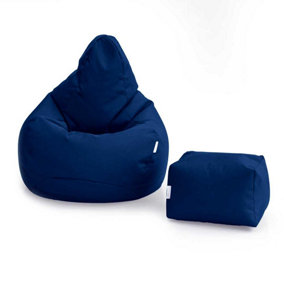 Loft 25 Bean Bag Gamer Chair Living Room Water Resistant Indoor Outdoor Beanbag, And Footstool Navy