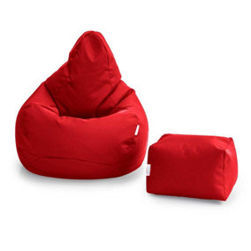 Loft 25 Bean Bag Gamer Chair Living Room Water Resistant Indoor Outdoor Beanbag, And Footstool Red