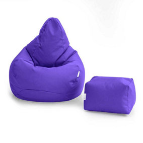 Loft 25 Bean Bag Gamer Chair Living Room Water Resistant Indoor Outdoor Beanbag, And Footstool Ultra Violet