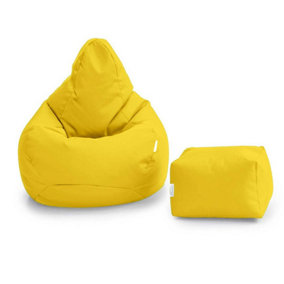 Loft 25 Bean Bag Gamer Chair Living Room Water Resistant Indoor Outdoor Beanbag, And Footstool Yellow