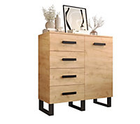 Loft Contemporary Sideboard Cabinet 4 Drawers 1 Door 1 Shelf Oak Effect (H)1050mm (W)1000mm (D)400mm
