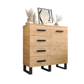 Loft Contemporary Sideboard Cabinet 4 Drawers 1 Door 1 Shelf Oak Effect (H)1050mm (W)1000mm (D)400mm
