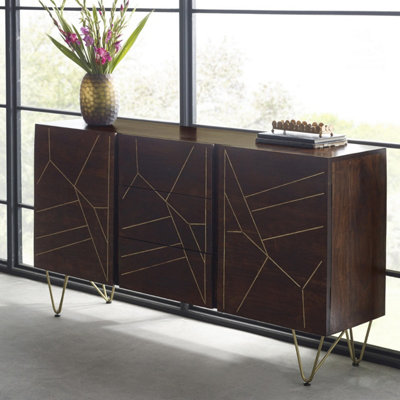 Loft Dark Mango Wood 3 Drawers 2 Door Medium Sideboard