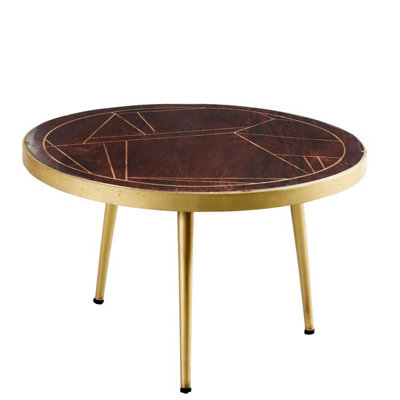 Loft Dark Mango Wood And Gold Metal Legs Round Coffee Table