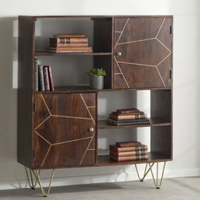 Loft Dark Mango Wood Display Unit With Shelves And Cupboards