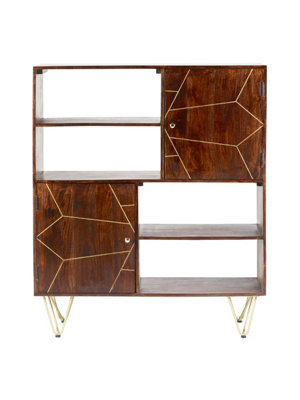 Loft Dark Mango Wood Display Unit With Shelves And Cupboards