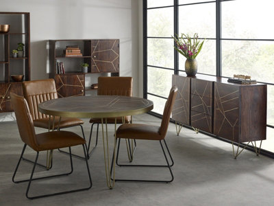 Loft Dark Mango Wood Round 4 Seats Dining Table