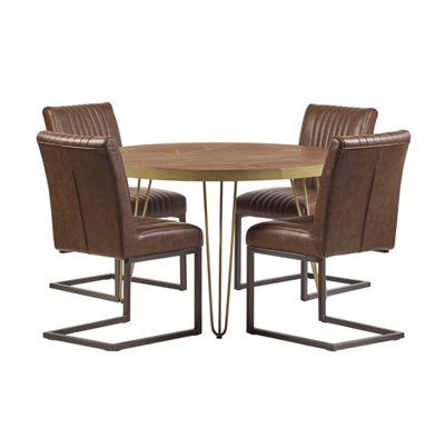 Loft Dark Mango Wood Round 4 Seats Dining Table