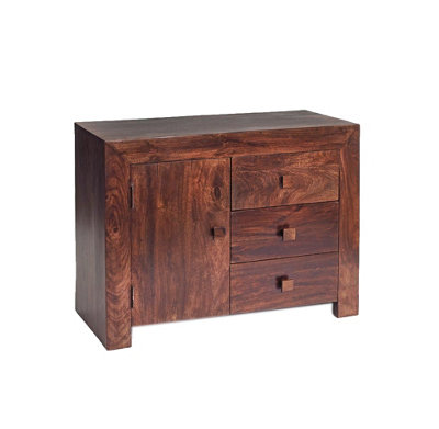 Loft Dark Mango Wooden 1 Door And 3 Drawers Sideboard