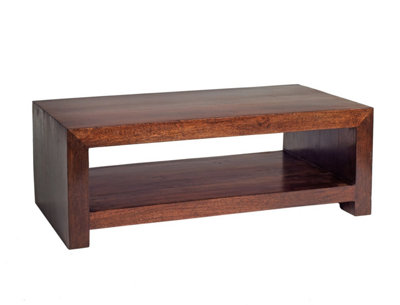 Loft Dark Solid Mango Wood Large Coffee Table In Walnut