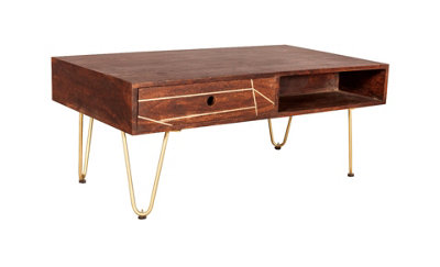 Loft Dark Wood & Gold Mango Rectangular Large Coffee Table