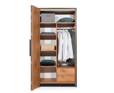 Loft Folding Door Wardrobe Left - Oak Lancelot & Black - H2040mm W1040mm D600mm