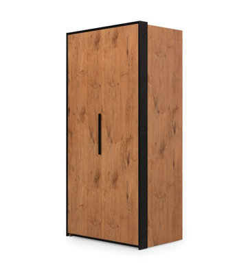 Loft Folding Door Wardrobe Right - Universal Layout Oak Lancelot & Black - H2040mm W1040mm D600mm