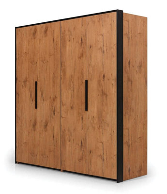 Loft Folding Door Wardrobe - Symmetrical Storage Oak Lancelot & Black - H2040mm W2040mm D600mm
