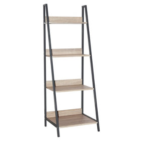 Loft Home Office ladder bookcase unit with oak effect and grey metal frames