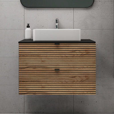 Loft Modern Style Ribbed Door 80cm Bathroom Cabinet Vanity Unit with ...