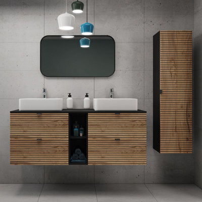 Loft Modern Style Ribbed Door Bathroom Cabines Vanity Units Set with ...